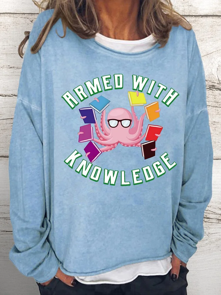 Funny Reading Octopus Book Women Loose Sweatshirt