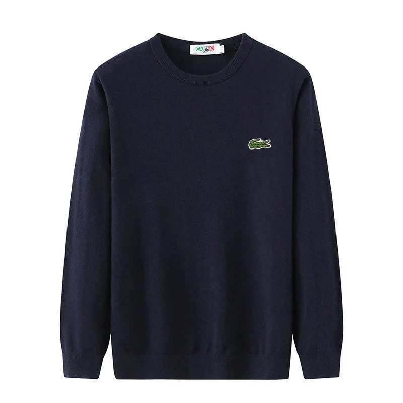 Men's round neck solid color wool sweater