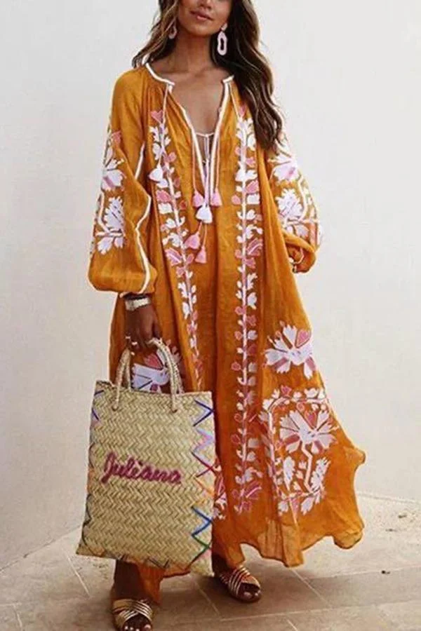 Womens Exotic Flower Print Maxi Dress-Allyzone-Allyzone