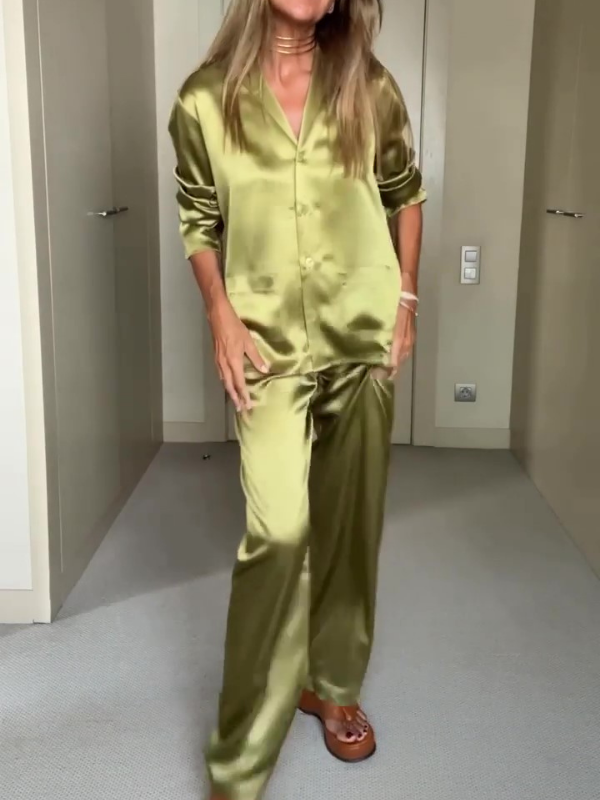 Women's Summer Pajamas Style Casual Green Suit Set