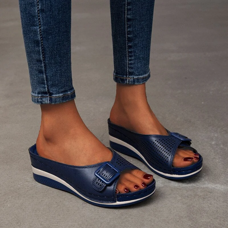 Women Slippers 2021 Summer Platform Wedge Sandals Women Closed Toe Flat Slippers Women Outdoor Casual Beach Shoes Plus Size 43