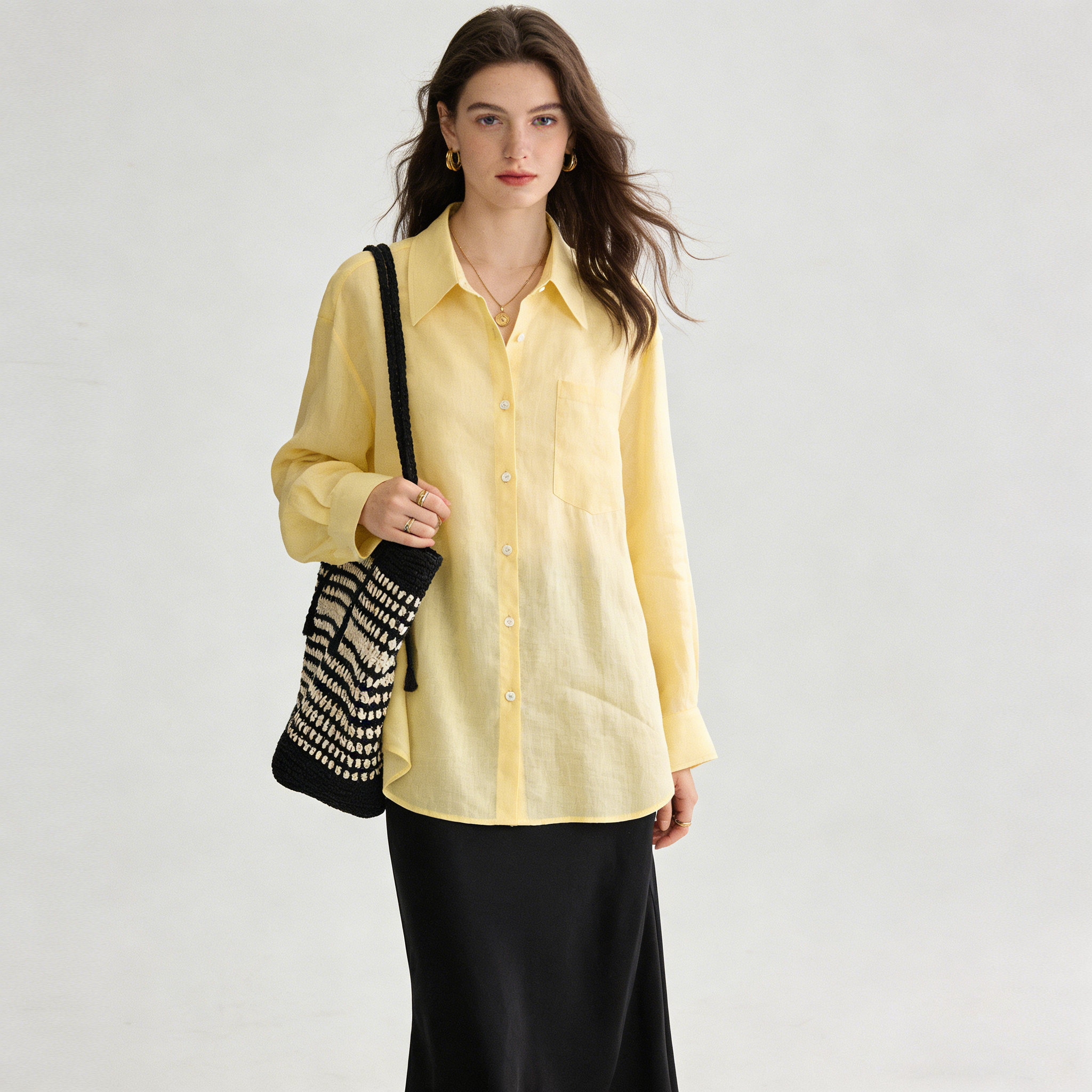 Linen Shirt Women 100% Ramie Oversized Long Sleeve Top REAL SILK LIFE