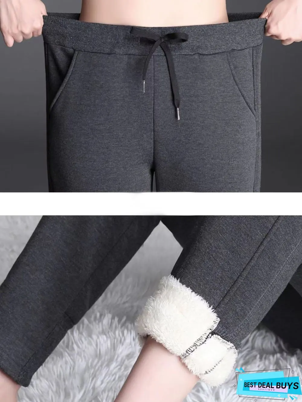 Fluff/Granular Fleece Fabric Casual Plain Loose Sweatpants