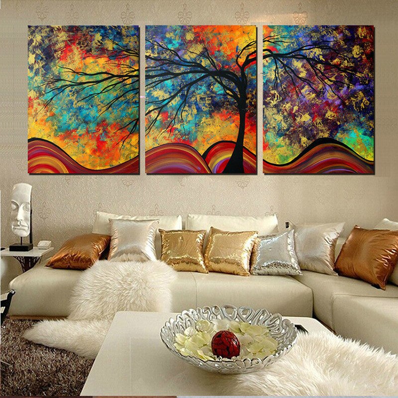 3 Panel Large Wall Art Home Decor Abstract Tree Painting Colorful Landscape Paintings Canvas Picture For Living Room Decoration