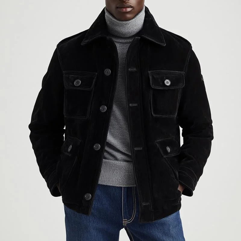 Men's Vintage Black Velvet Button Jacket