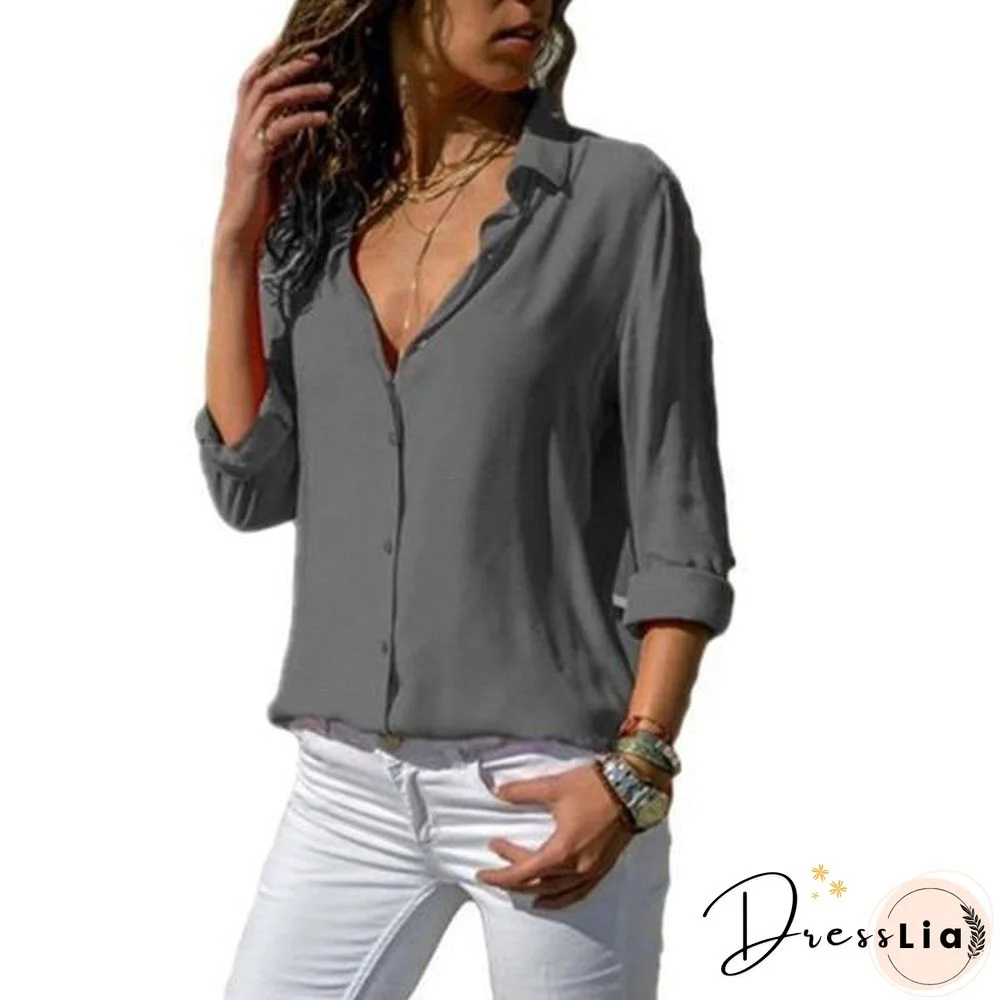 Women Blouses Basic Selling Button Solid Fashion Long Sleeve Office Shirt Leisure Blouse Shirt Casual Slim Plus Size Tops