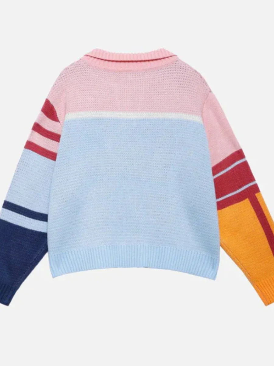 Athvotar Athvotar And Winter Fashion Striped Sweater Female Pattern Print Lull Loose Version Of The Bumpy Pattern Splicing Fashionable Top