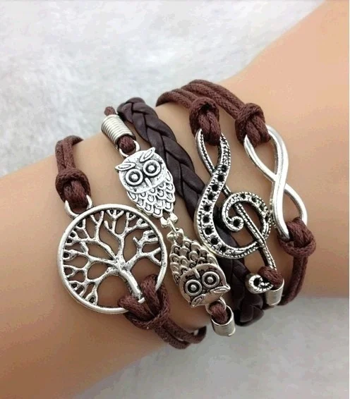 Bead Bracelet Infinity Music Bracelet Antique Silver Cowl and tree Personalized Jewelry，fashion bracelet