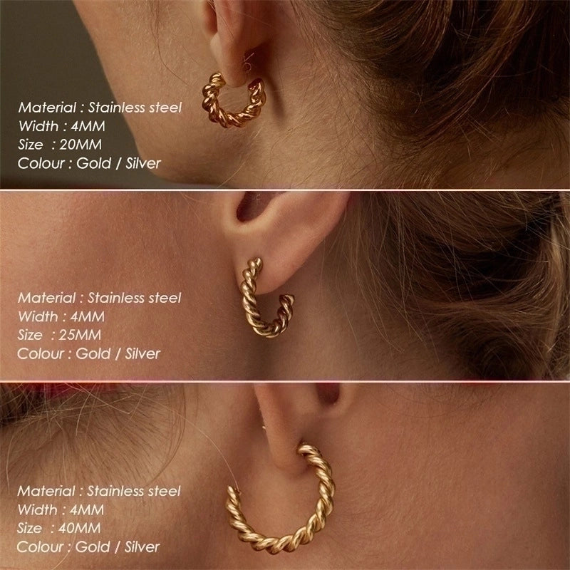 Fashion Stainless Steel Gold-plated C- Shaped Twist Women’s Earrings