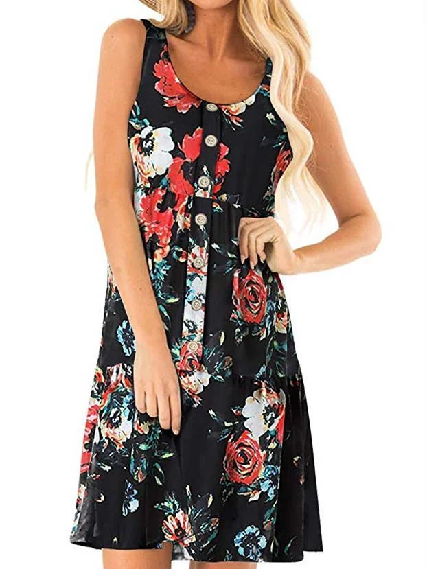 Women Half Sleeve V-neck Solid Color Dress
