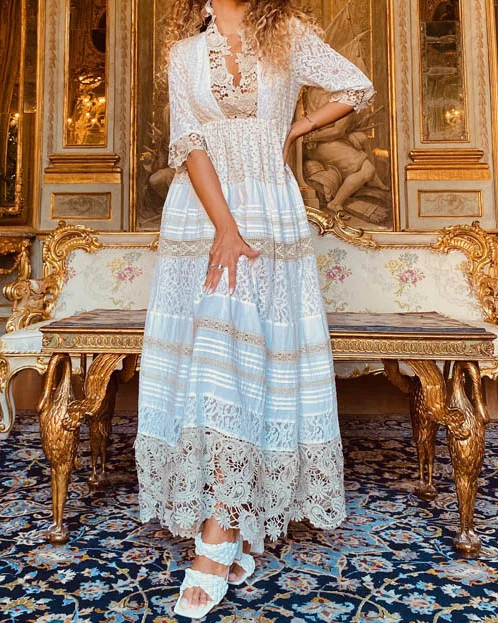 Mid-sleeve boho midi  dress
