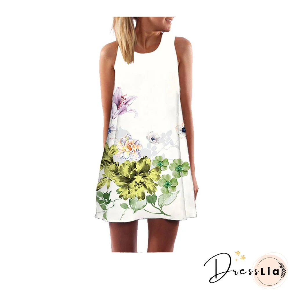 Women Summer Fashion Creative Print Sleeveless Party Cocktail Mini Dress Casual Beach Sundress