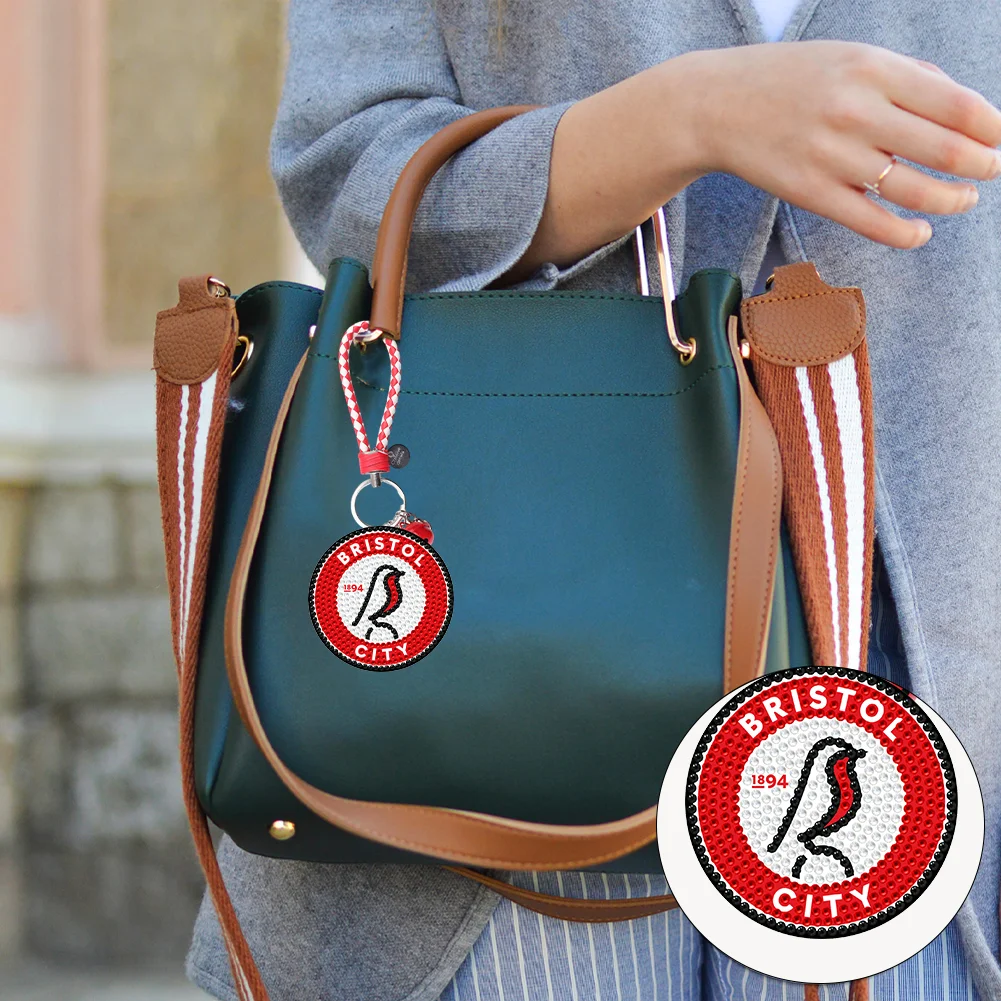 5D DIY Bristol FC Double Sided Full Drill Keyring Diamond Keychains Pendant