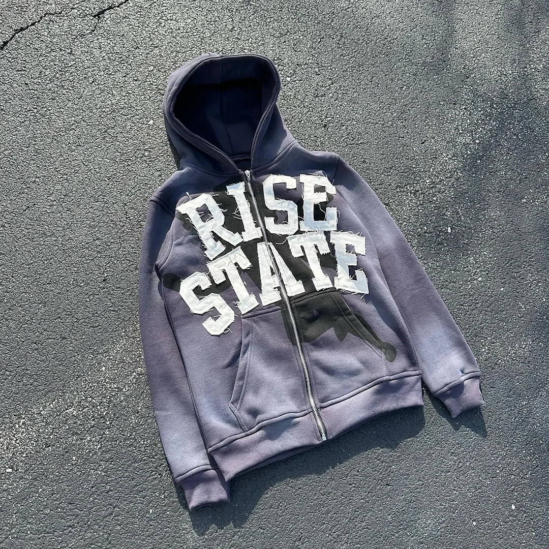 Rising Status Collage Casual Street Retro Washed Hoodie