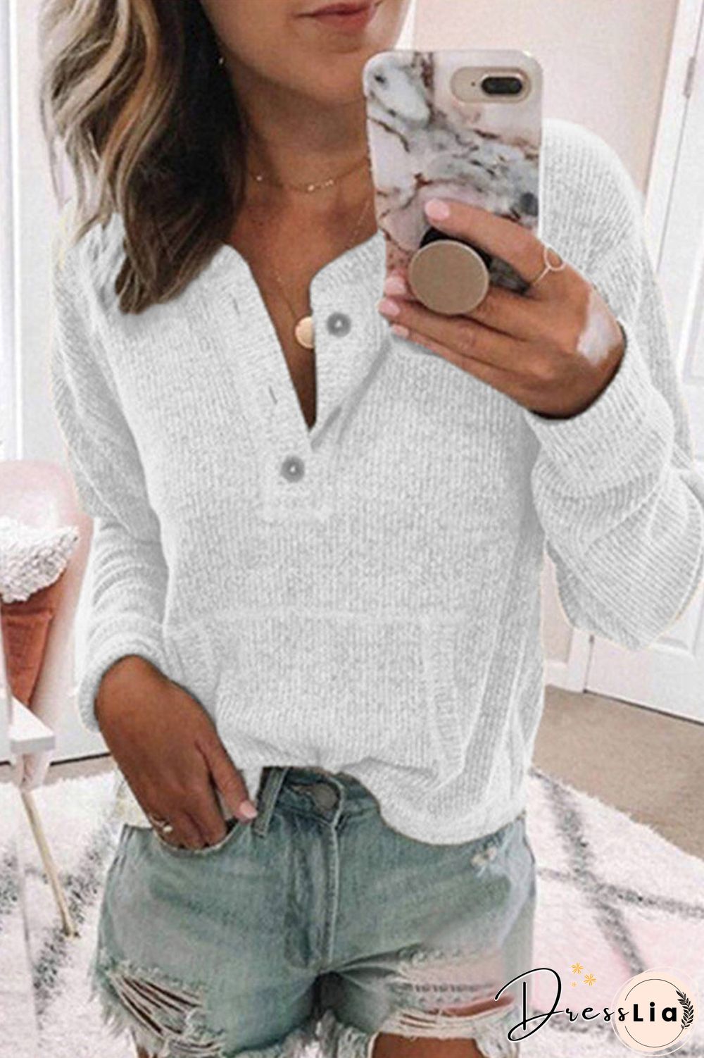 Fashion Casual Solid Solid Color V Neck Tops(8 Colors)