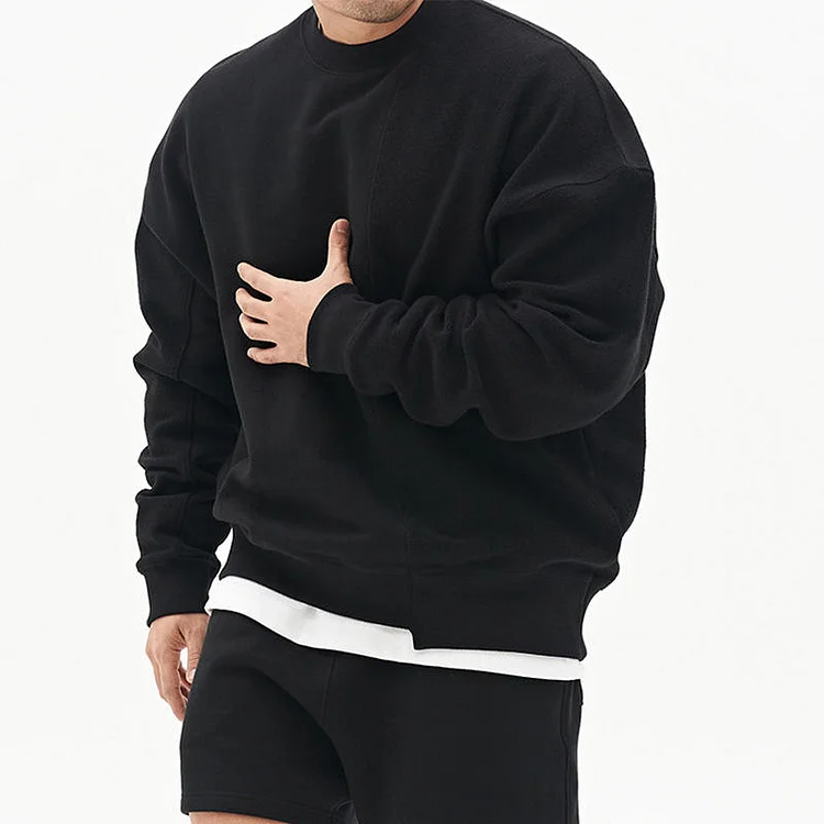 PASUXI OEM Plain Dropped Shoulder Long Sleeve Cotton Men's Hoodies Custom Logo Oversized Crewneck Pullover Sweatshirts huanwei
