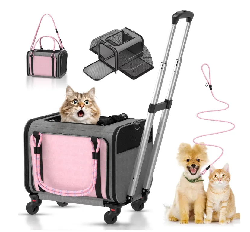 MAXLAPTER Pet Carrier with Wheels Airline Approved, Expandable Rolling Cat Carrier for Small Dog Under 25lbs, Cat Soft Carrier Pet Travel Bag