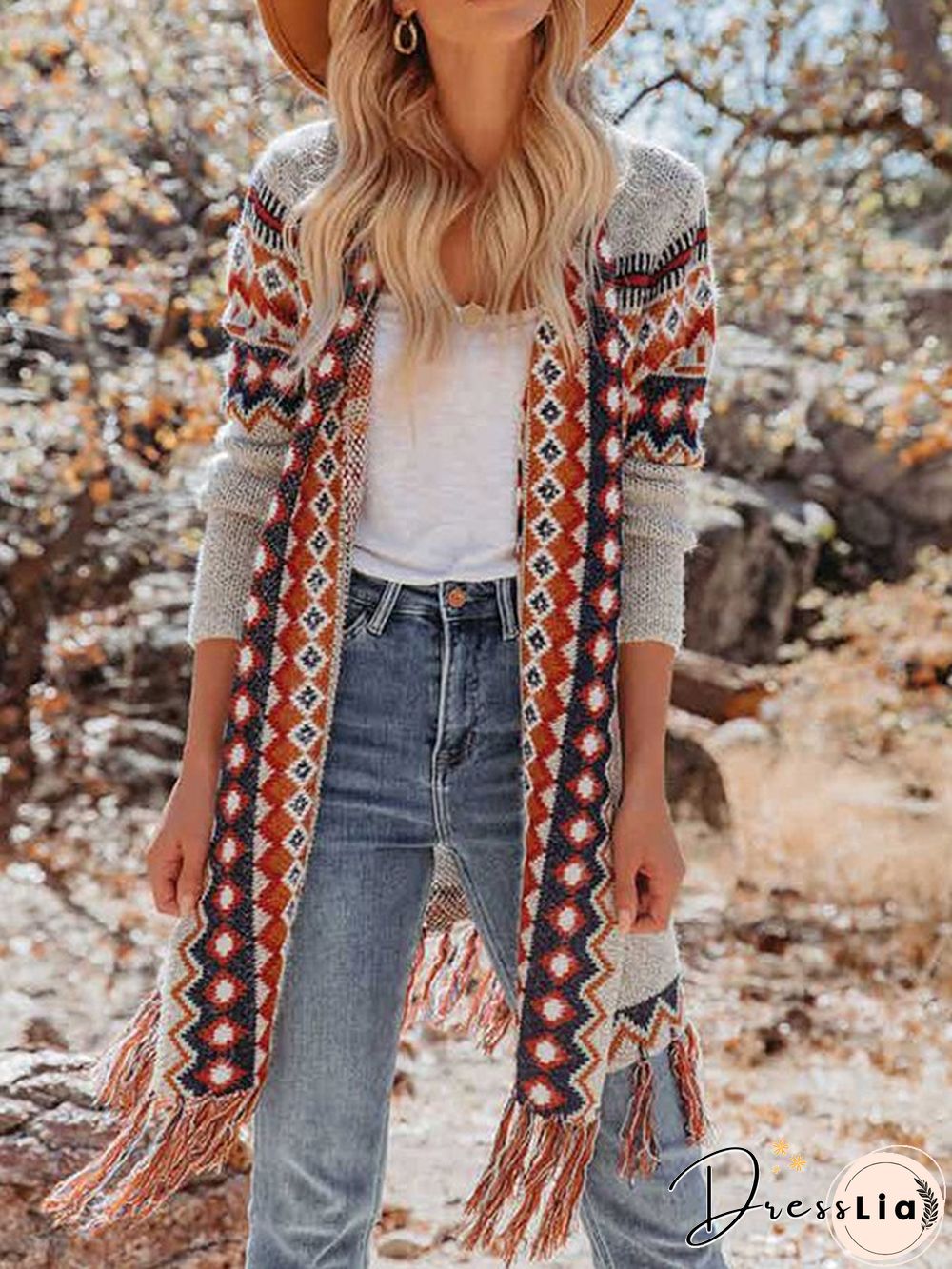 Women Casual Ethnic Autumn Natural Micro-Elasticity Long sleeve YarnWool yarn Regular coat