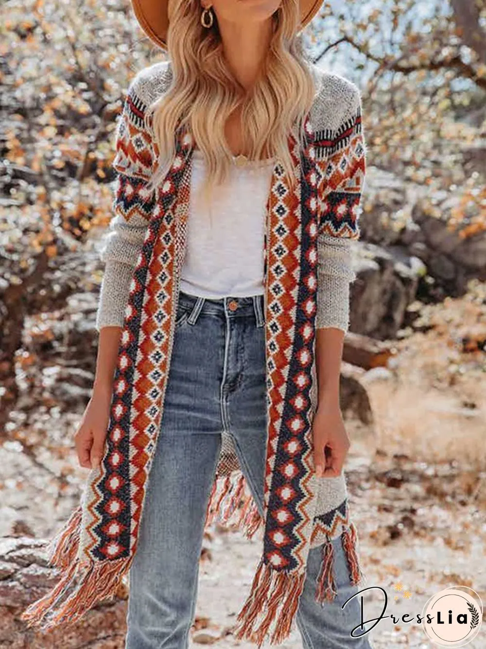 Women Casual Ethnic Autumn Natural Micro-Elasticity Long sleeve YarnWool yarn Regular coat