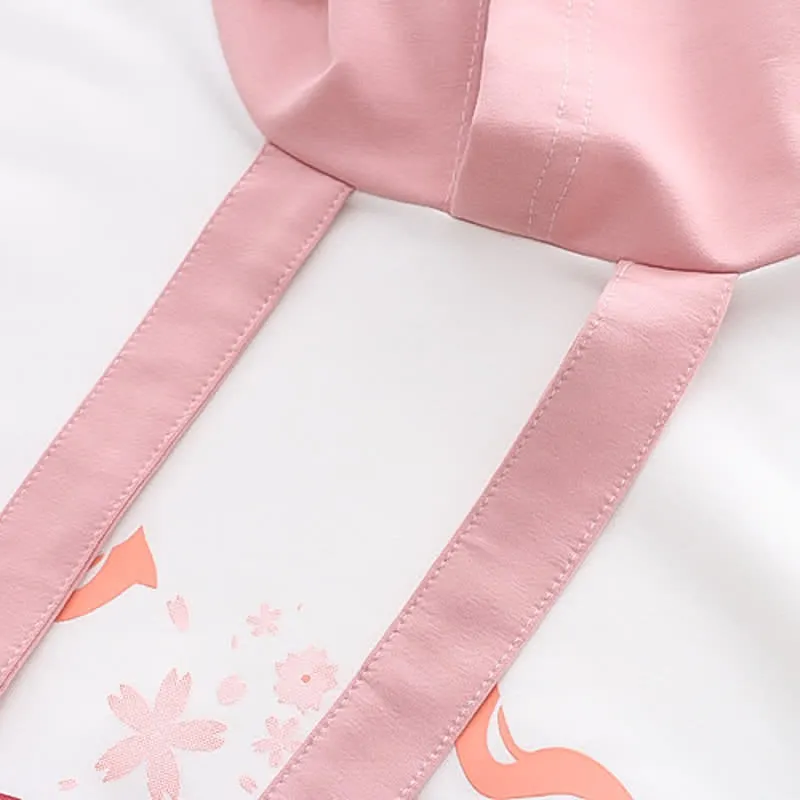 Colorblock Bunny Sakura Print Loose Hoodie
