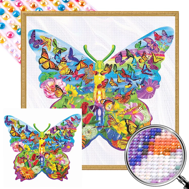 Partial AB Drill - Full Round Diamond Painting - Colorful Butterflies 40*40CM
