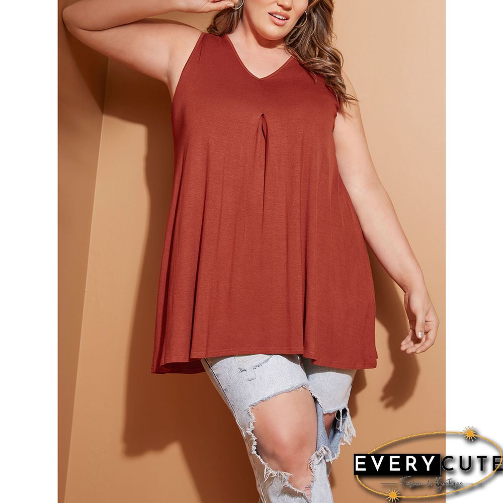 Orange V Neck Sleeveless Plus Size Tank Top