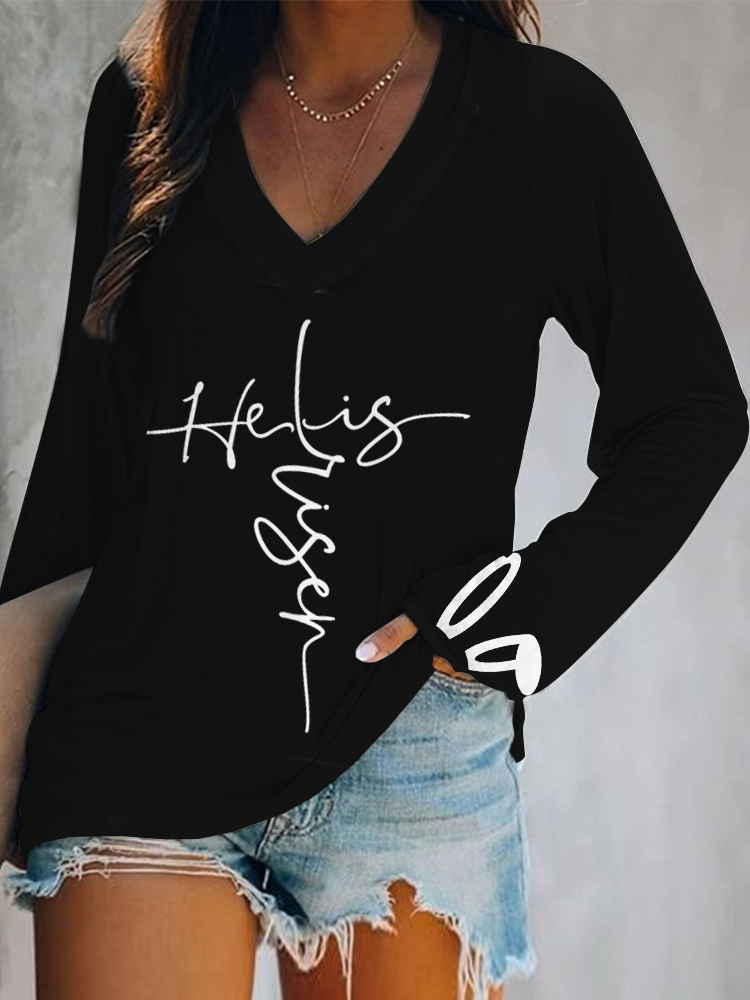 He Is Risen Easter V Neck T Shirt wearshes