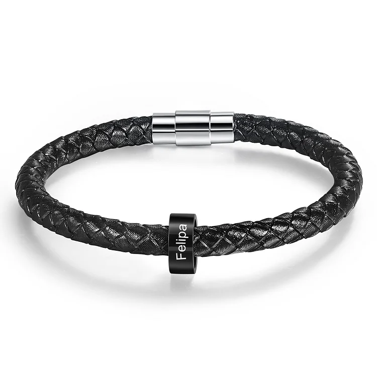 Personalized Mens Leather Braided Bracelet Custom 1 Name for Him