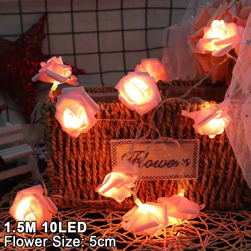 1.5M 10LED Artificial Rose Flower Garland String Light LED Fairy Lights Valentine's Day Wedding Christmas Party Decorations