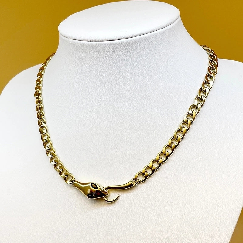 Classical Vintage Style Punk Snake 304 Stainless Steel 14K Gold Plated Plating Pendant Necklace