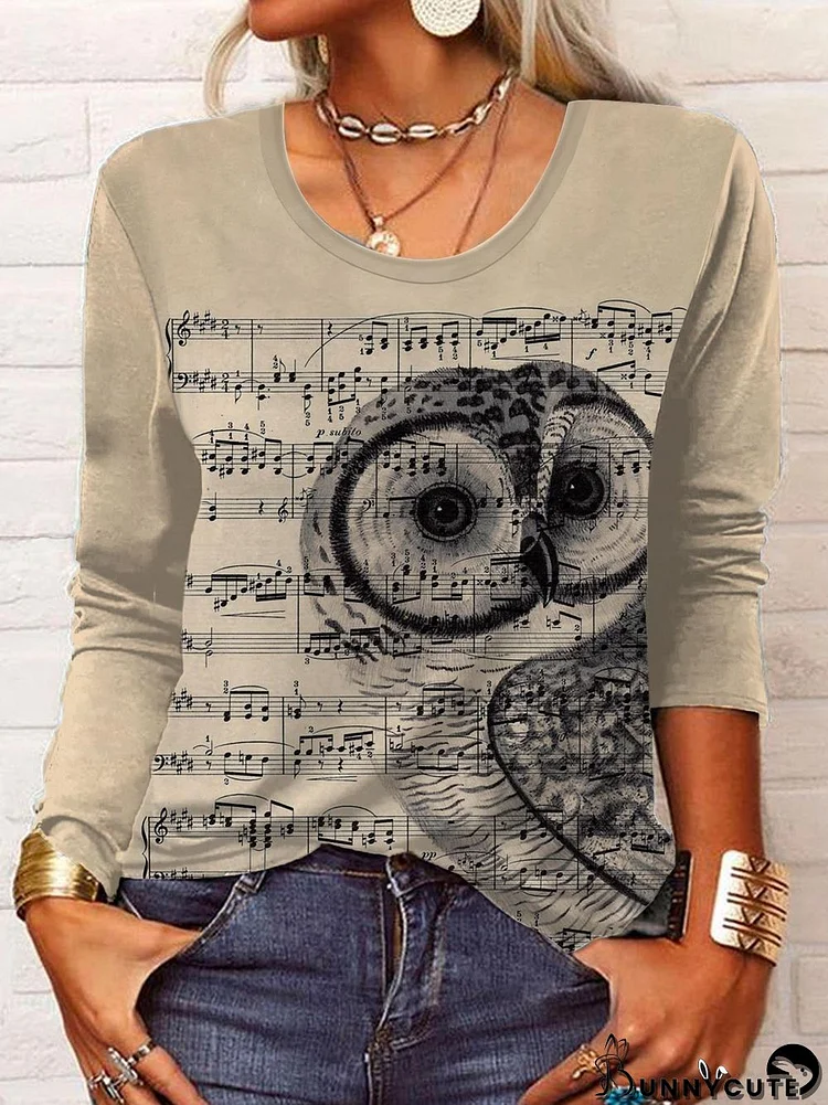 Sheet Music Owl Long Sleeve Casual Top