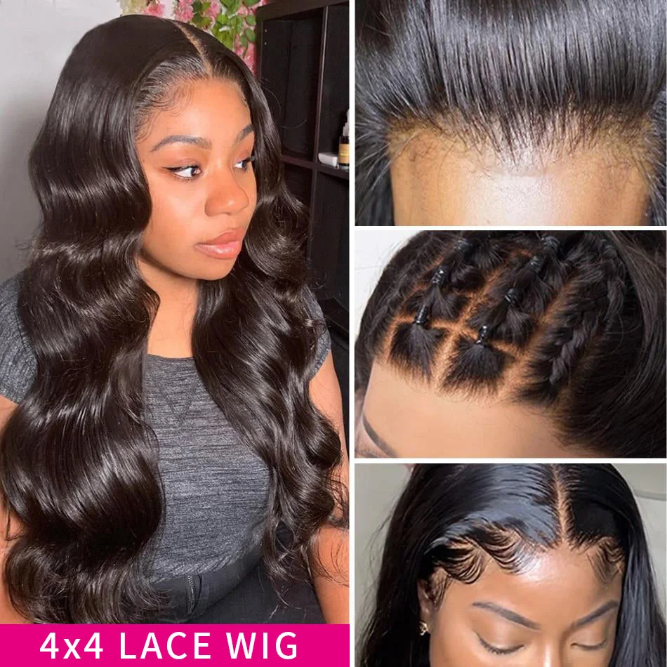 Body Wave Lace Closure Wigs Peruvian Hair Natural Hairline