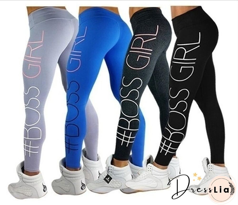New Women's Pants Boss Girl Tight Package Hip Printing Yoga Leggings