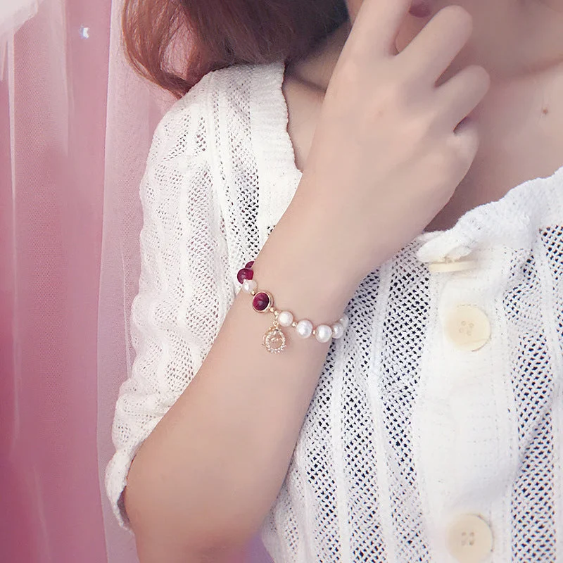 Charm Tiger Eye stone Pearl Bracelet