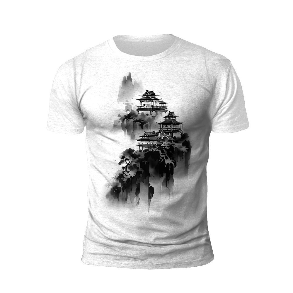 Ink Wash Painting: Traditional Asian Temples
