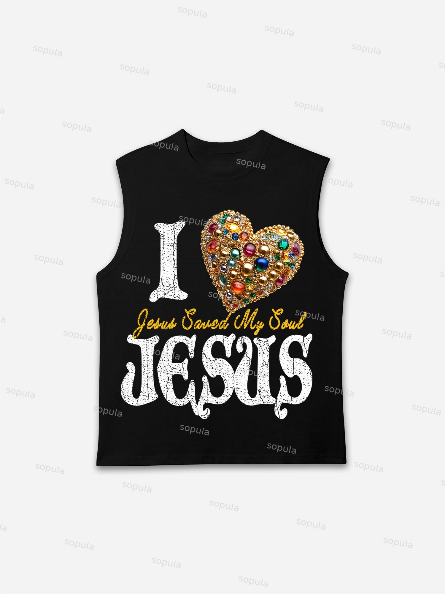 I Love Jesus Diamond Graphic Print Tank Top - Sopula｜Premium Graphic Tees & Graphic Clothing