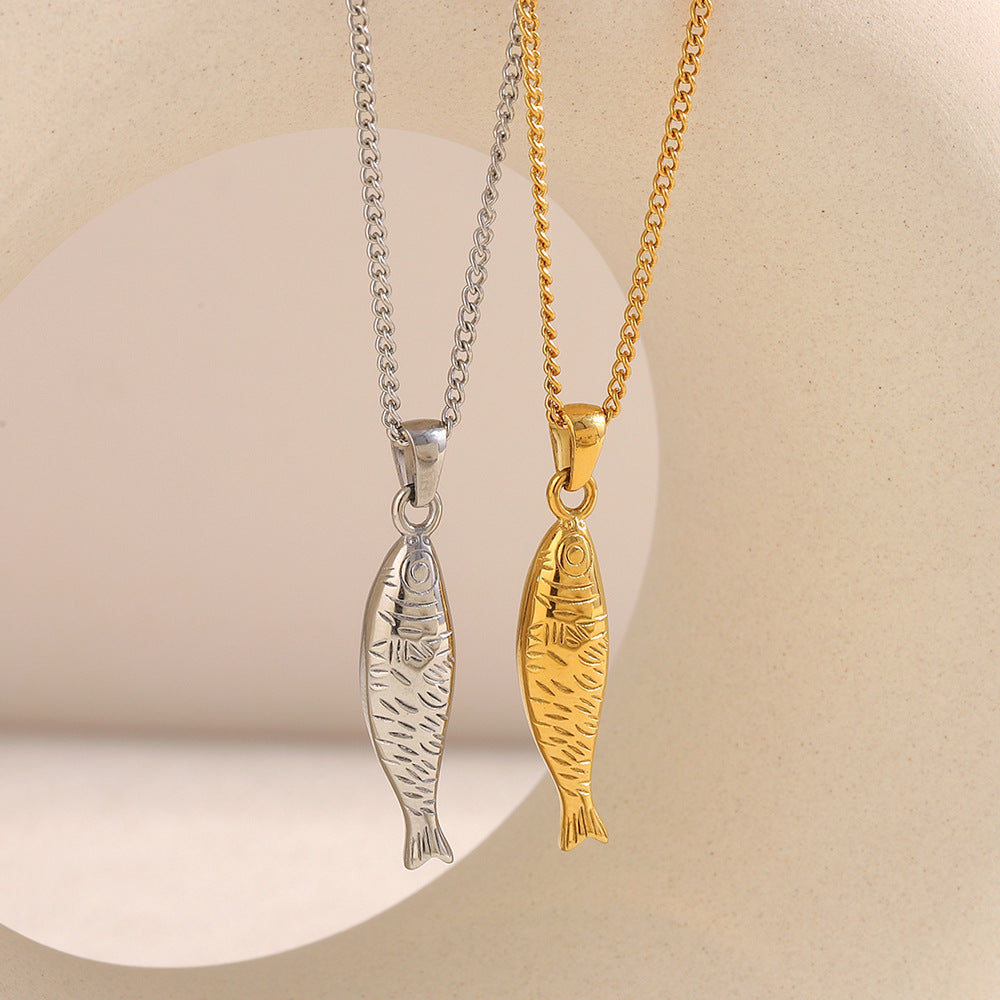 Fashion Niche Pendant Stainless Steel 18K Gold-Plated Salmon Pendant Side Chain Necklace For Women