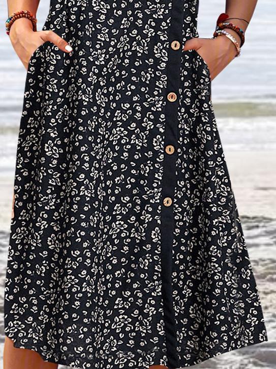 Women Half Sleeve V-neck Solid Color Dress