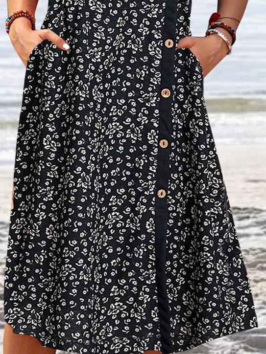 Women Half Sleeve V-neck Solid Color Dress