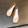 Split toe shoes for women wearing flat bottomed ballet shoes, genuine leather shallow mouth sheep's hooves single shoes