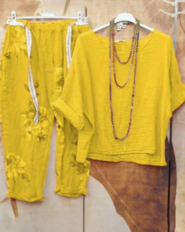 Casual Floral Print Two-piece Suit