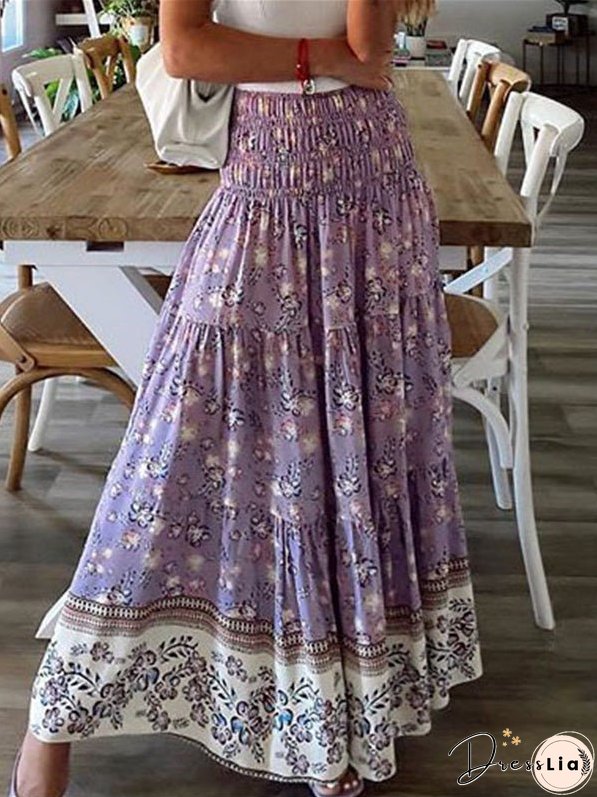 Women's Skirts Casual High Waist Printed Long Skirt
