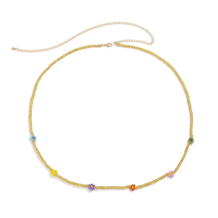 Ridaxi Waist Chain for Women Small Handmade Rice Beads Small Daisies Single-layer Color Body Chain Leisure  Festival Clothing