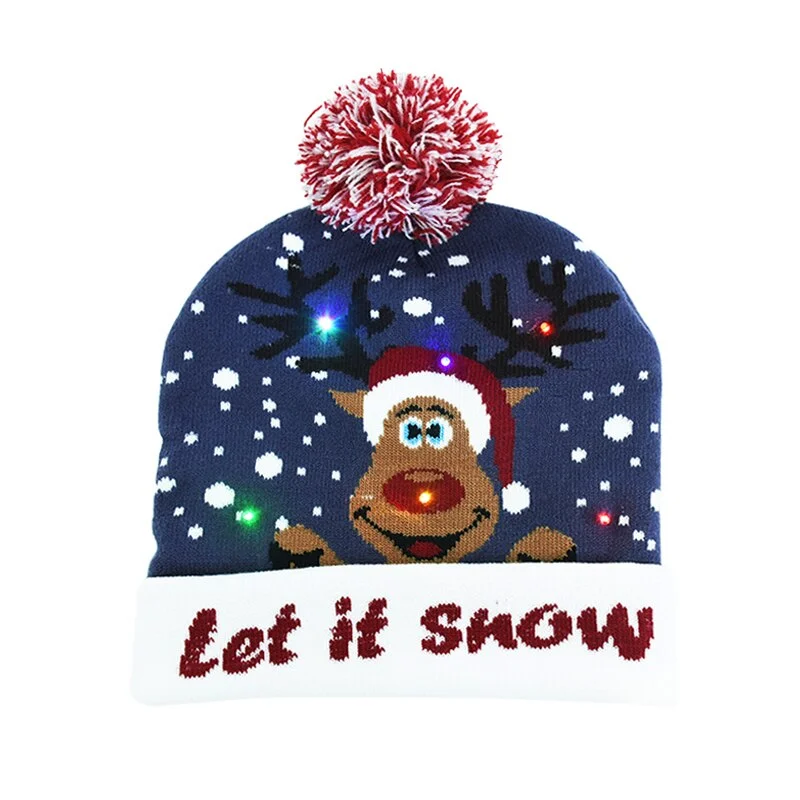 LED Christmas Hats Sweater Knitted Beanie Santa Light Up Winter Hat Cap Kids Gift Xmas 2022 New Year Christmas Party Decorations