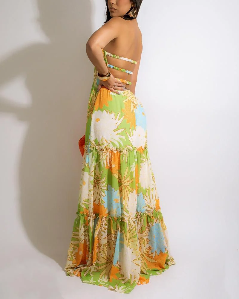 Strapless printed dress