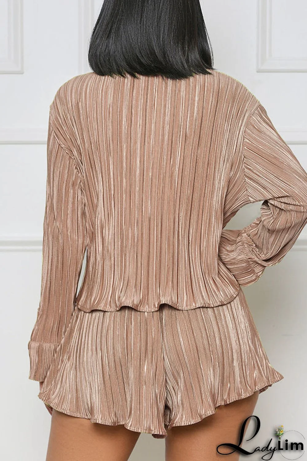 Green Casual Solid Bandage Patchwork Turndown Collar Long Sleeve Two Pieces