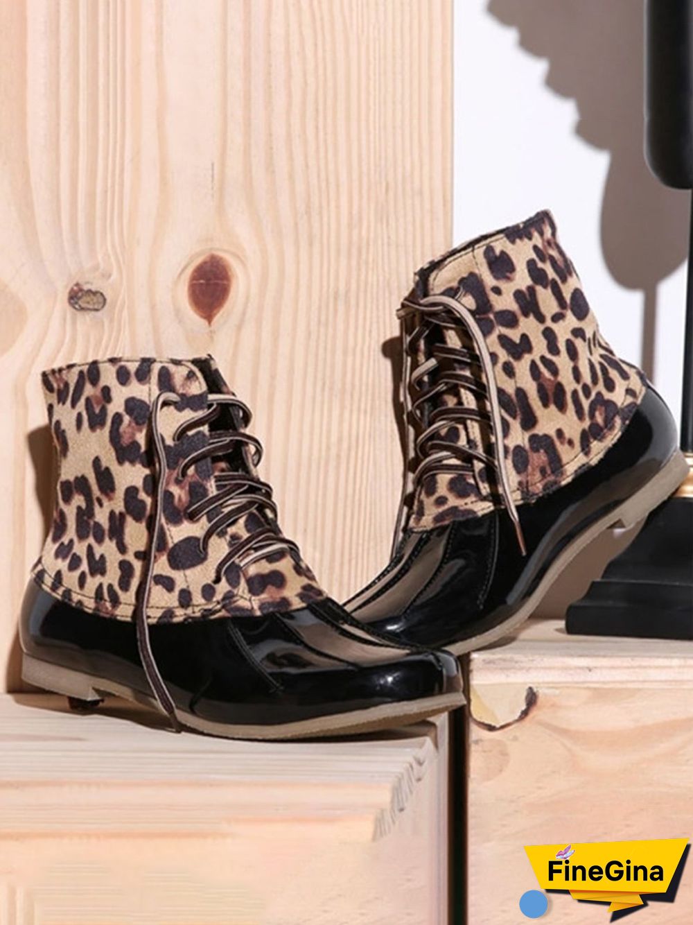 Glitter Leopard Contrast Panel Duck Bill Rain Boots