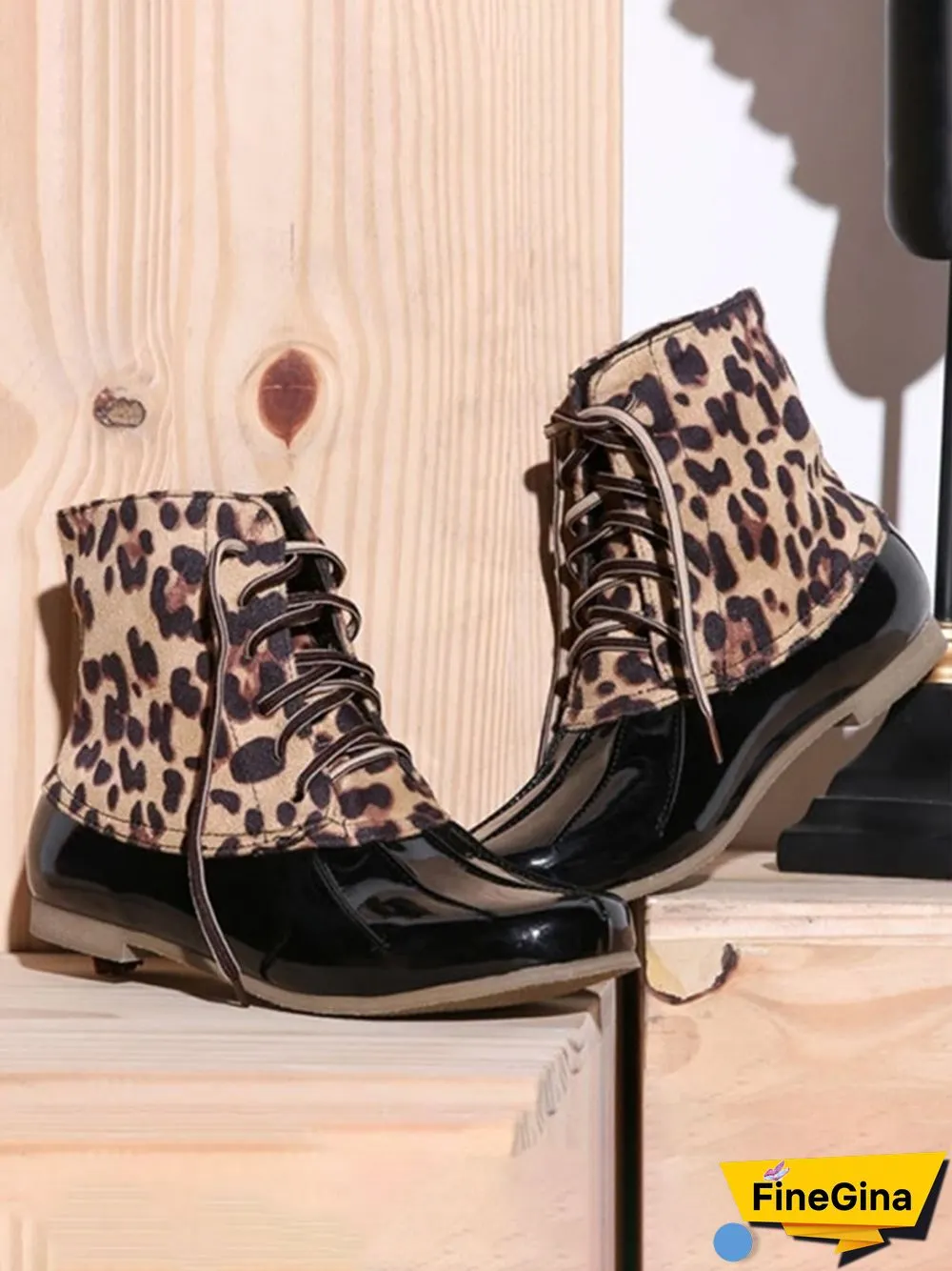 Glitter Leopard Contrast Panel Duck Bill Rain Boots