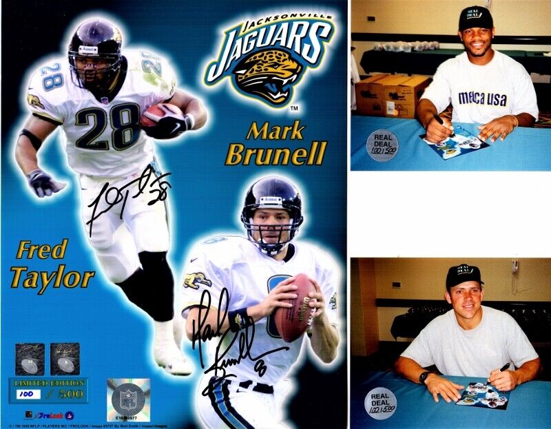 Fred Taylor + Mark Brunell Signed Jacksonville Jaguars JAGS 8x10 inch Photo Poster painting PIC