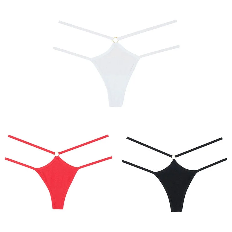 Sexy Women G-String Cotton Panties Lingerie Thin Strap Soft Breathable T back Female Low Rise Hollow Out Thong 3 Pcs Underwear
